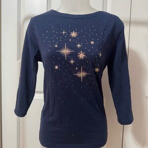 Blue and Gold Graphic Fitted 3/4 Sleeve Tee